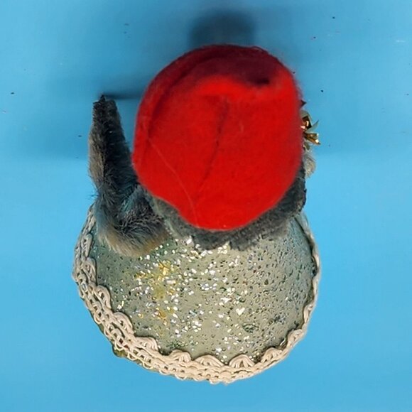 1950s Putz Elf Ornament Tinsel Brush Tree Chenille Arms Mica Felt Hat Japan - Picture 4 of 7